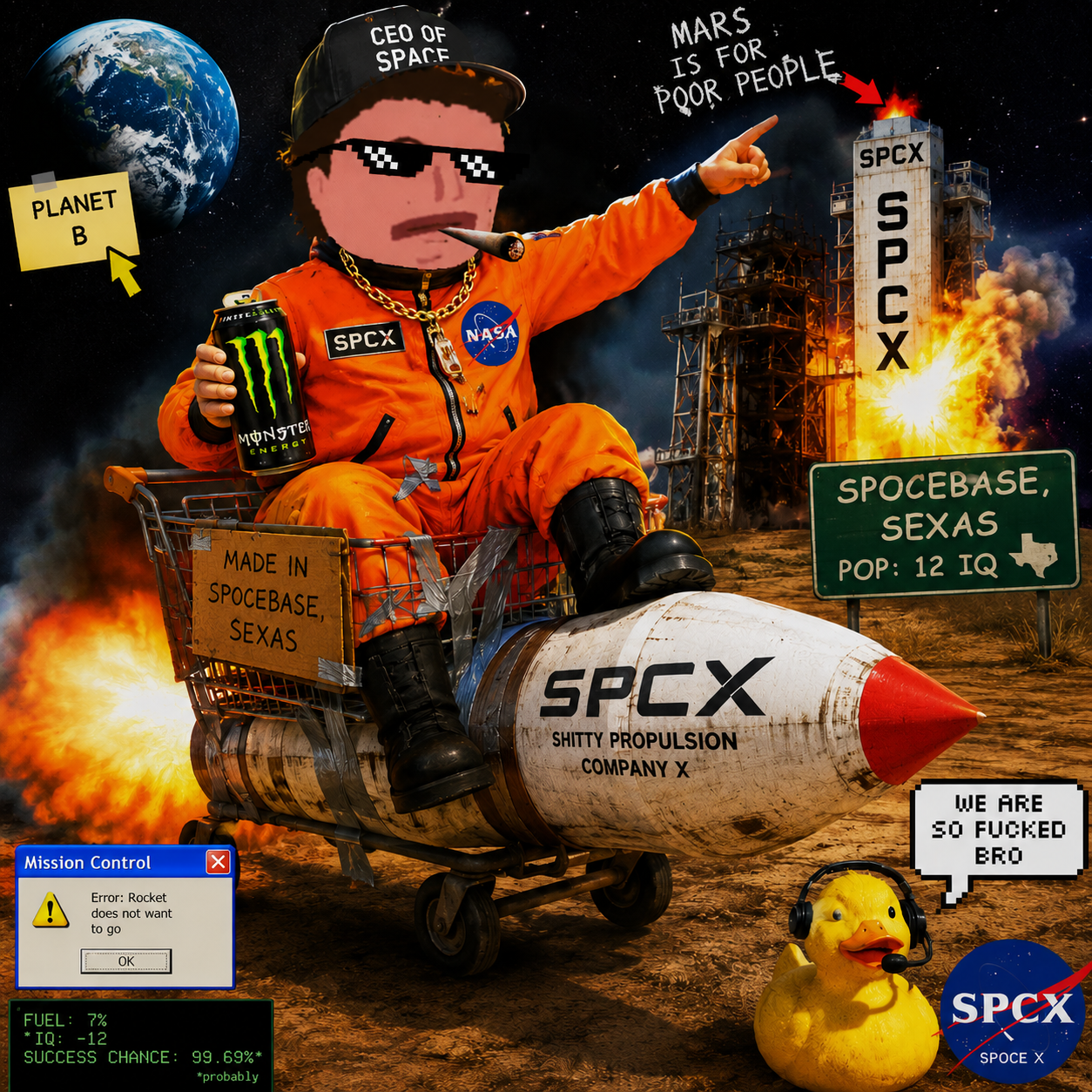 Spoce X orange suit rocket meme